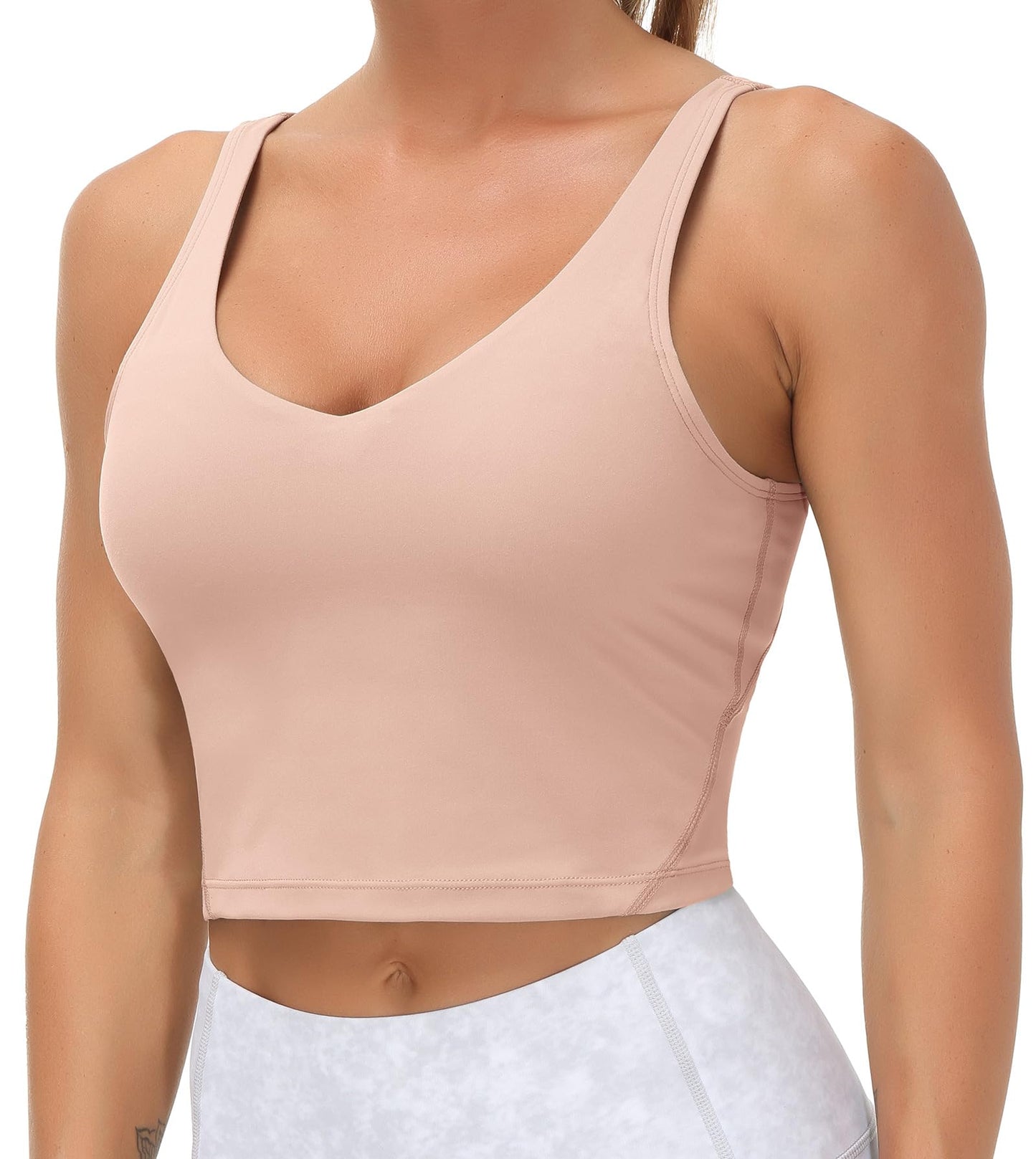 Longline Sports Bra Women Wirefree Padded Medium Support Workout Bra Soft Pink