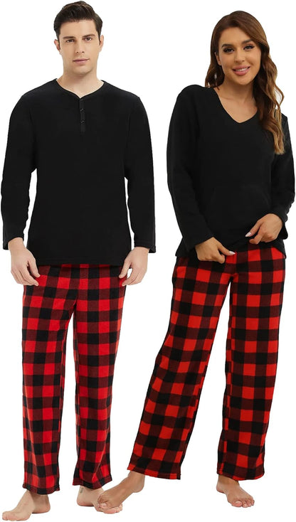 U2SKIIN Couple Pajama Sets, Plaid Pajama Set for Men and Women Soft Warm Pjs Set
