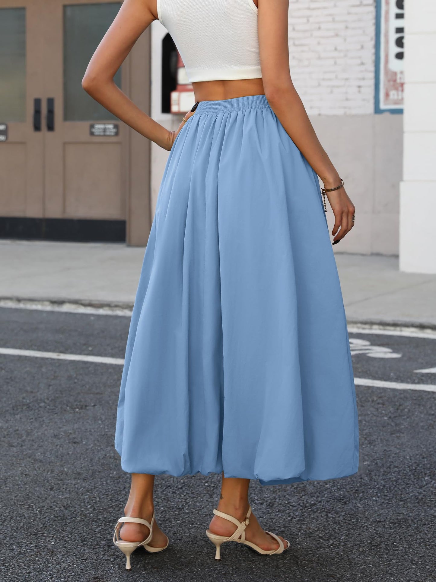 Bubble Skirt with Pockets - Elastic Waist Y2K A-Line Long Skirt for Women