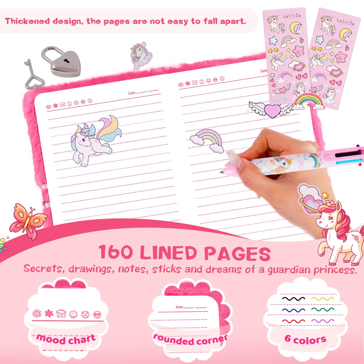 Girls Heart Diary with Lock and Keys - Cute Plush Secret Journal Notebook Gift Ages 6-8