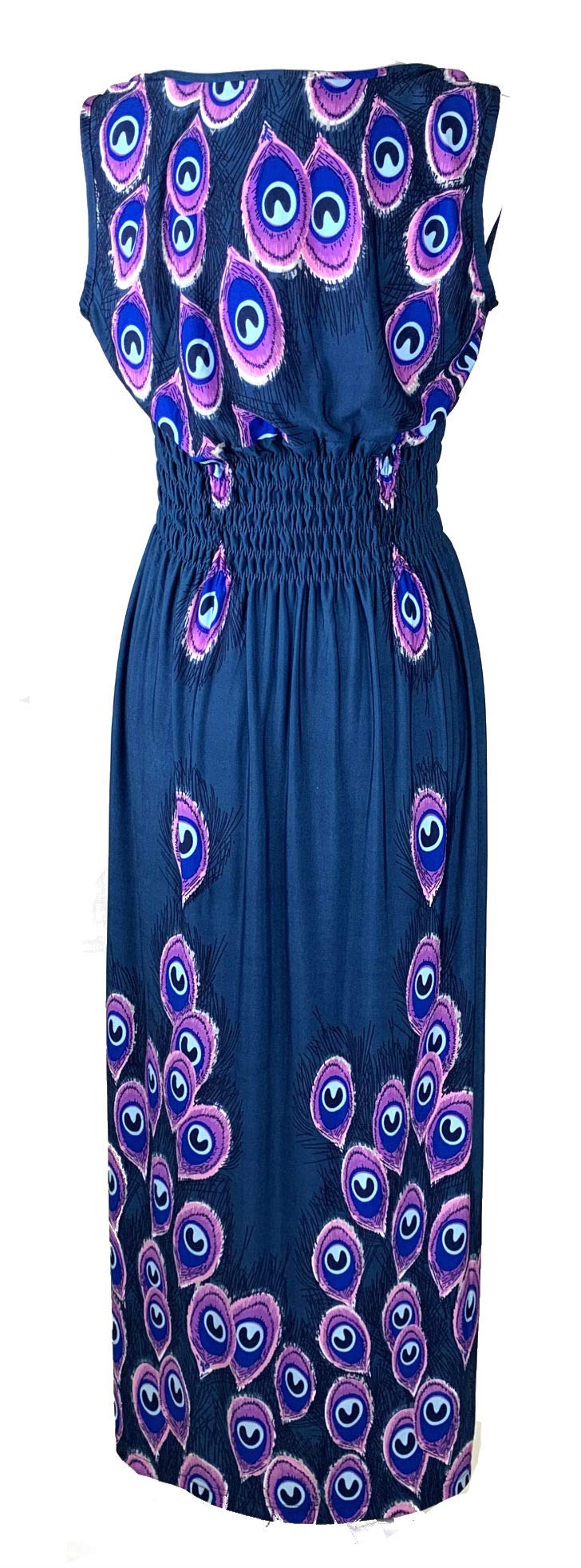 Smocked Maxi Dress - V Neck Exotic Print Dress for Maternity & Plus Size