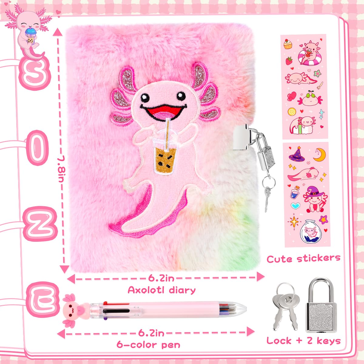 Girls Heart Diary with Lock and Keys - Cute Plush Secret Journal Notebook Gift Ages 6-8