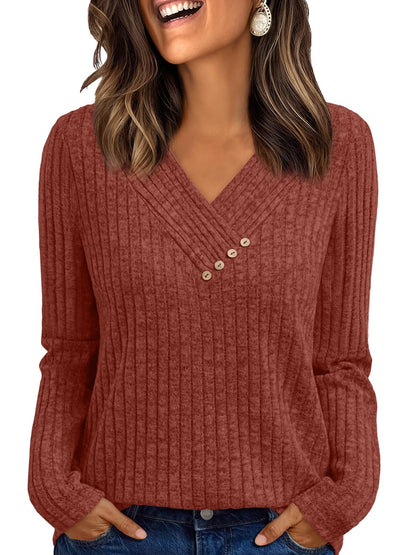 Women's Long Sleeve V Neck Tunic Tops - Dressy Casual Work Blouse Sweater