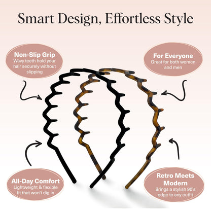 Women Accessories - Comfortable Comb Headbands with Teeth - Recycled Plastic Hair Accessories - 2 Pack