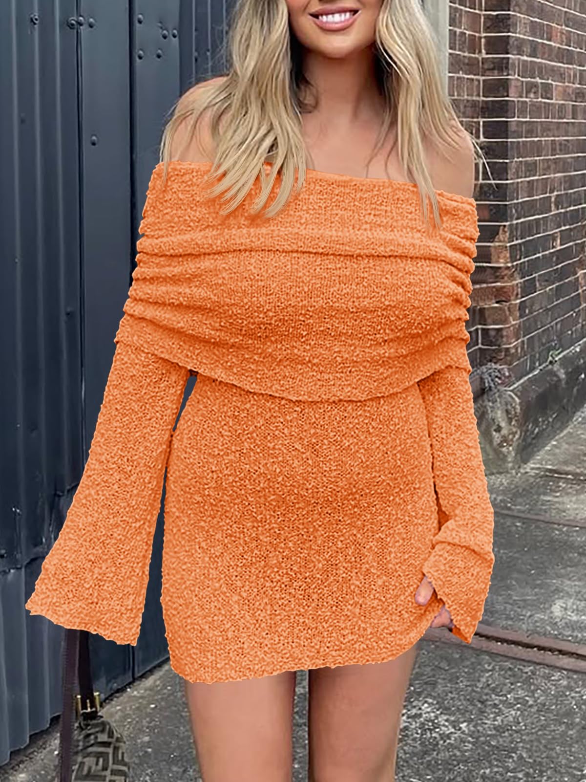 Women's Off Shoulder Beach Cover Up - Sheer Bell Sleeve Mini Dress for Swimwear