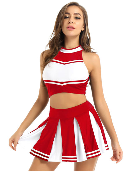 Cheerleader Costume - Women's Crop Top with Pleated Mini Skirt Uniform