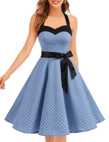 Vintage 1950s Cocktail Dress - Retro Halter Swing Dress for Party & Wedding