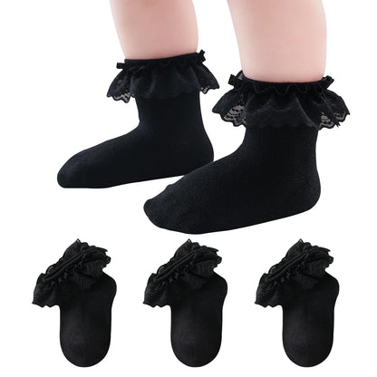 Baby Girl Lace Socks - Newborn Eyelet Ruffle Crew Socks 0-6 6-12 12-24 Months Cotton