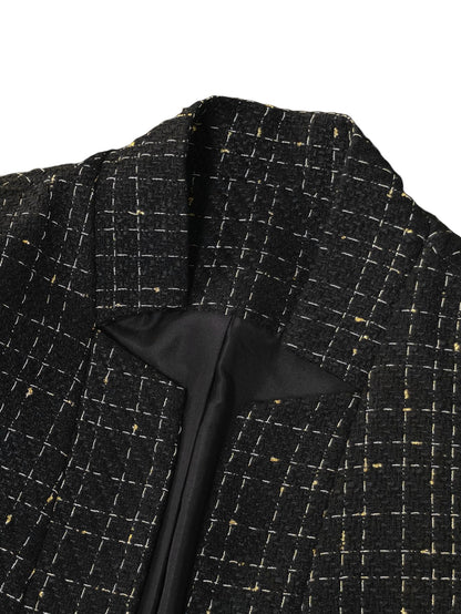 Women's Tweed Blazer Jacket - Open Front Stand Collar Professional Work Coat