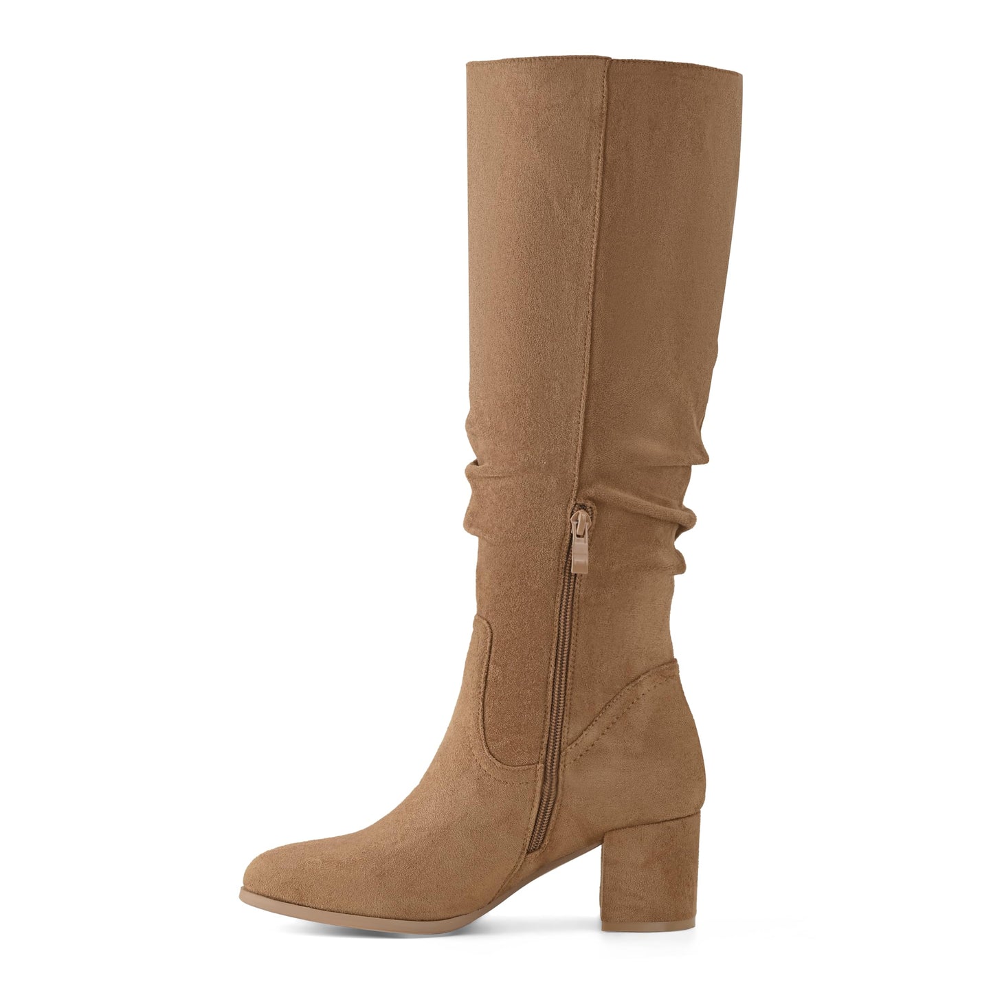 Shoe'N Tale Women's Knee High Boots Chunky Heel Pointed Toe Suede Slouch Winter Shoes with Side Zipper