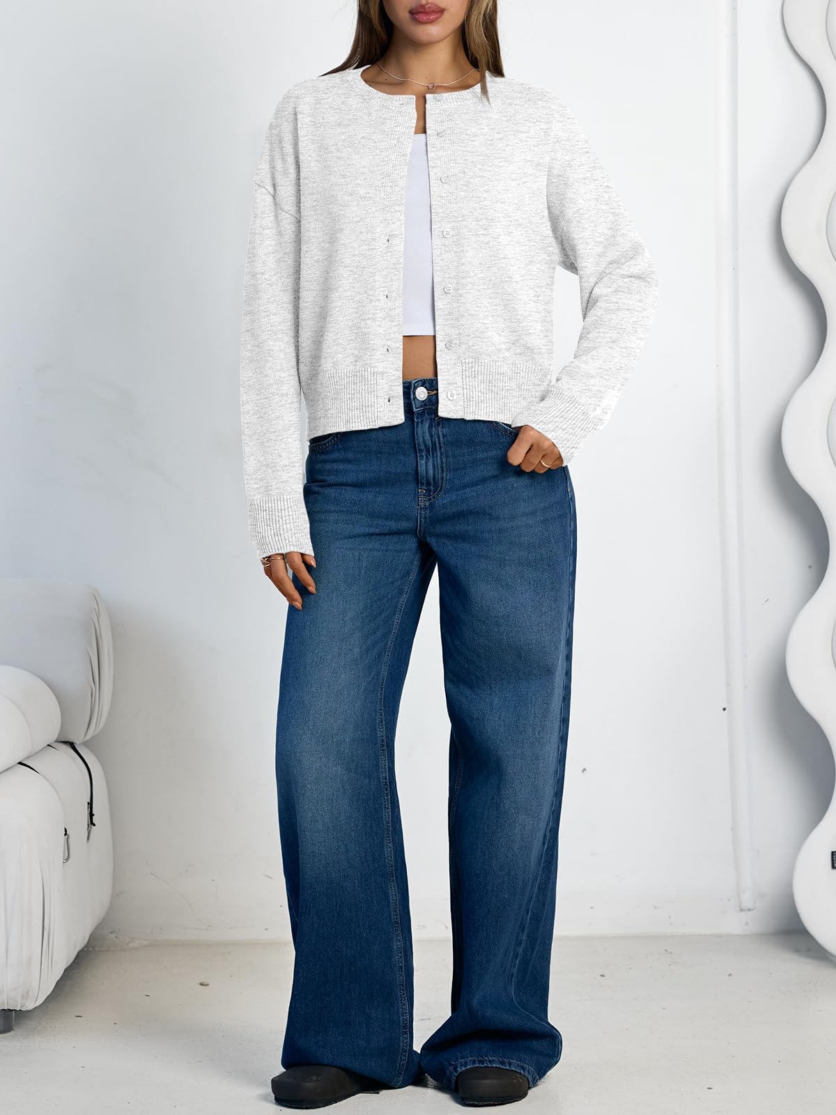 Women's Cropped Cardigan Sweaters - Lightweight Fall Button Up Knit