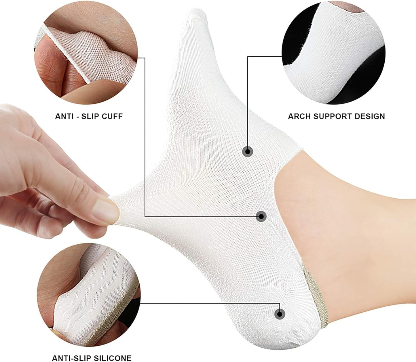 Women No Show Socks - Non Slip Low Cut Invisible Socks 4/8 Pairs