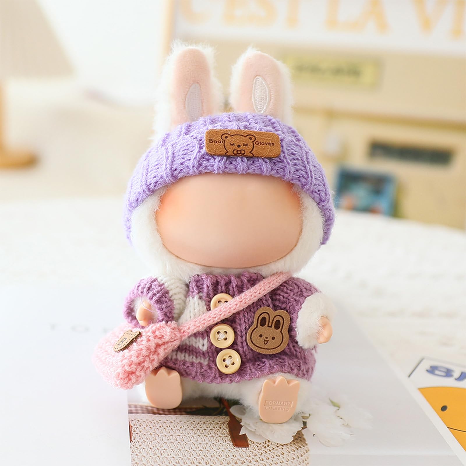 3 Piece Handmade Crochet Outfit for 17cm Dolls - Heart Sweater Hat & Bag Set