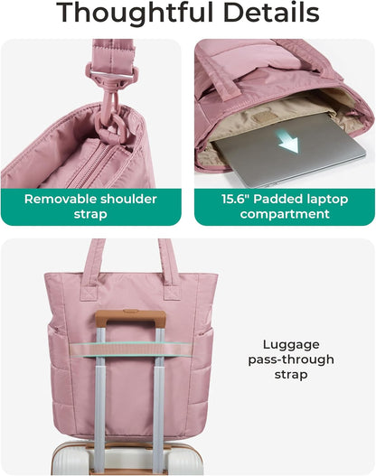 Women's Quilted Tote Bag Lightweight Puffy Shoulder Bag with Compartments