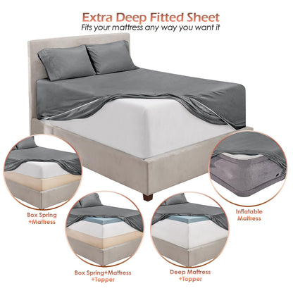 King Size Deep Pocket Sheet Set 6 Piece - Extra Deep Fitted Sheets 18-24 Inch Microfiber Linen