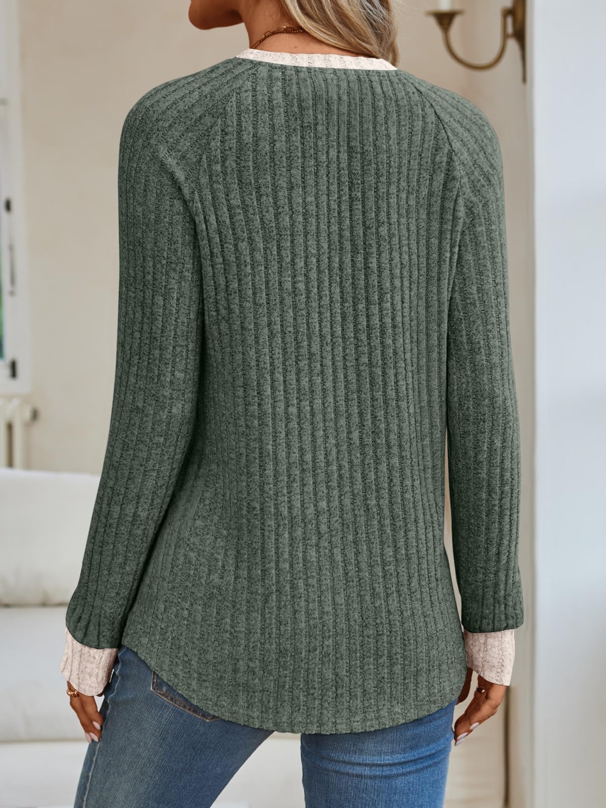 Women's Long Sleeve Tunic Tops - Dressy Casual Color Block Sweaters