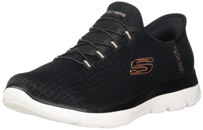 Skechers Women's Hands Free Slip-ins Summits Classy Night Sneaker, Black Rose Gold, 8