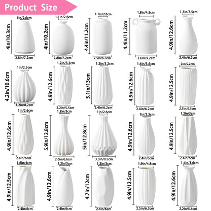 White Ceramic Bud Vases Set of 10 - 5 Inch Small Mini Vases for Flowers Centerpieces Decor