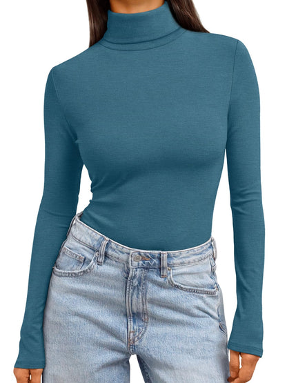 Women's Turtleneck Long Sleeve Shirts - Basic Thermal Underwear Tops Blue