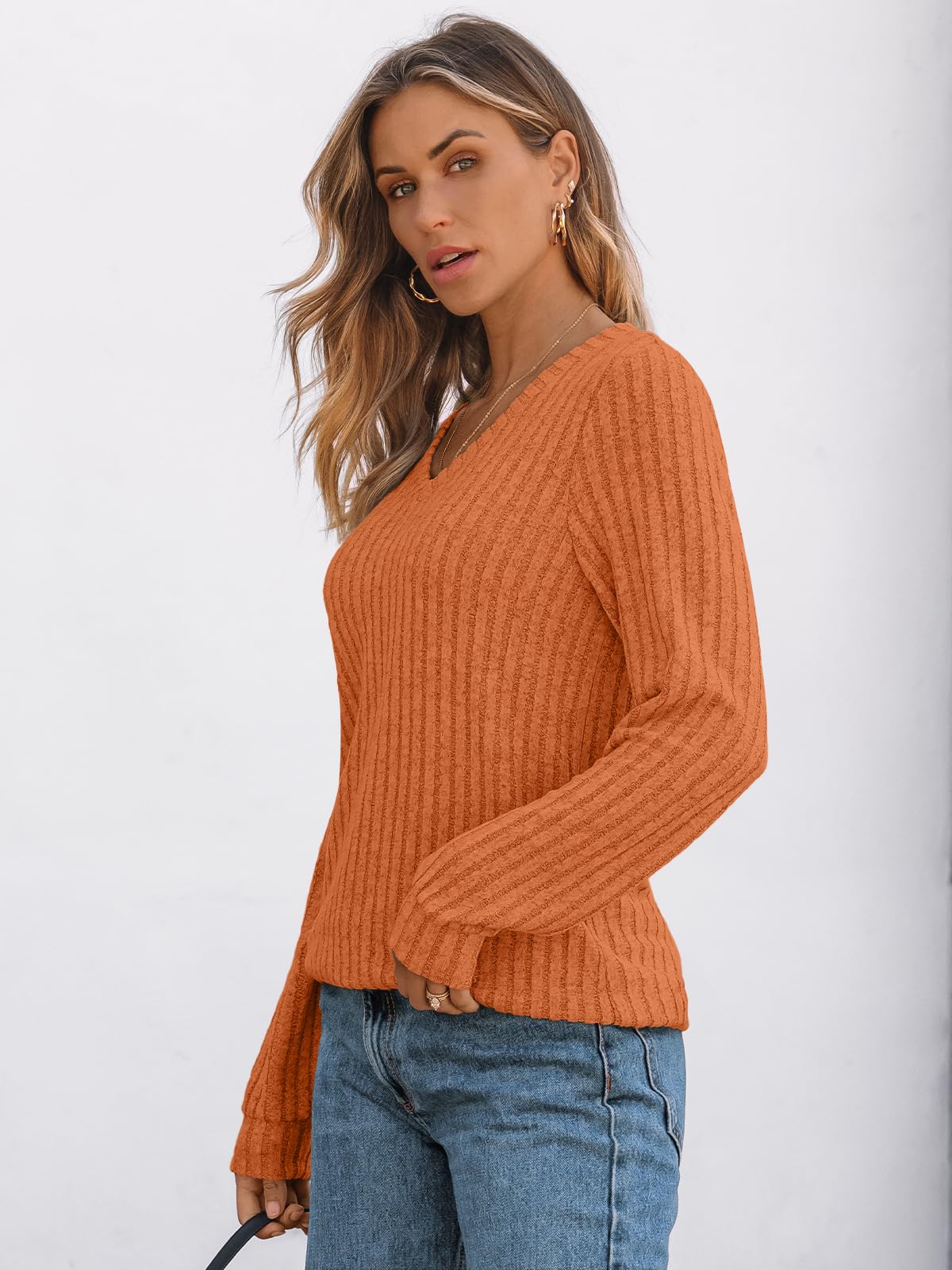 V Neck Long Sleeve Sweater for Women - Loose Fit Tunic Top for Fall & Winter