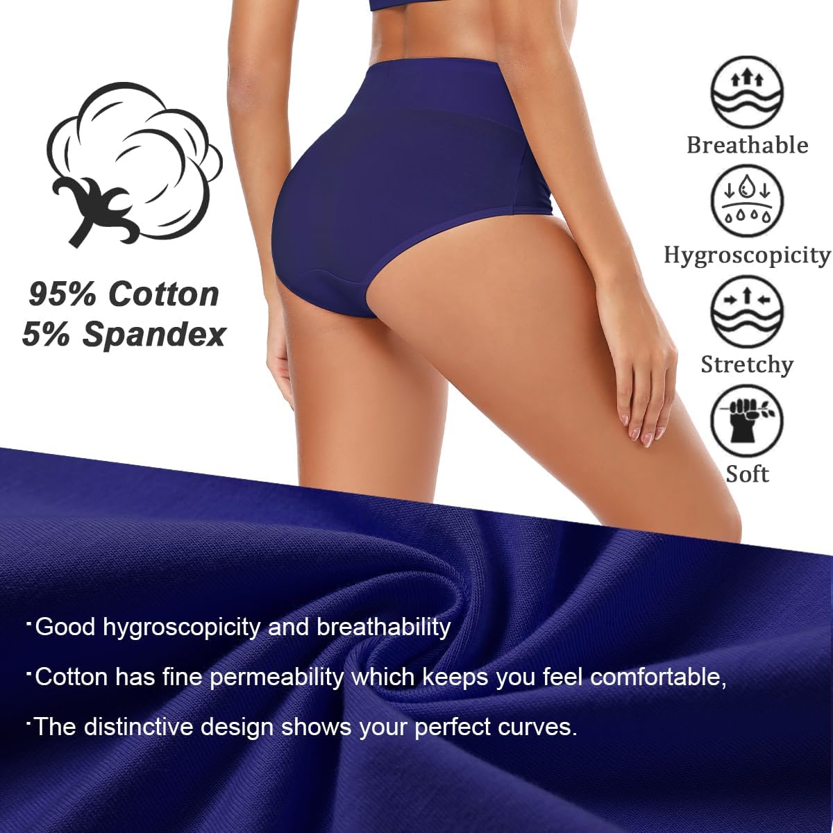 Women's High Waisted Cotton Underwear Full Coverage Panties Plus Size