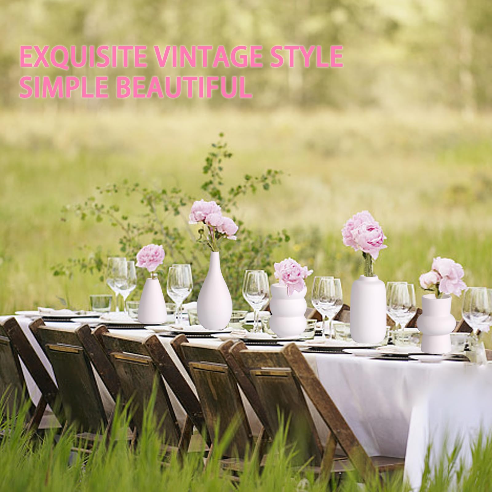 White Ceramic Bud Vases Set of 10 - 5 Inch Small Mini Vases for Flowers Centerpieces Decor