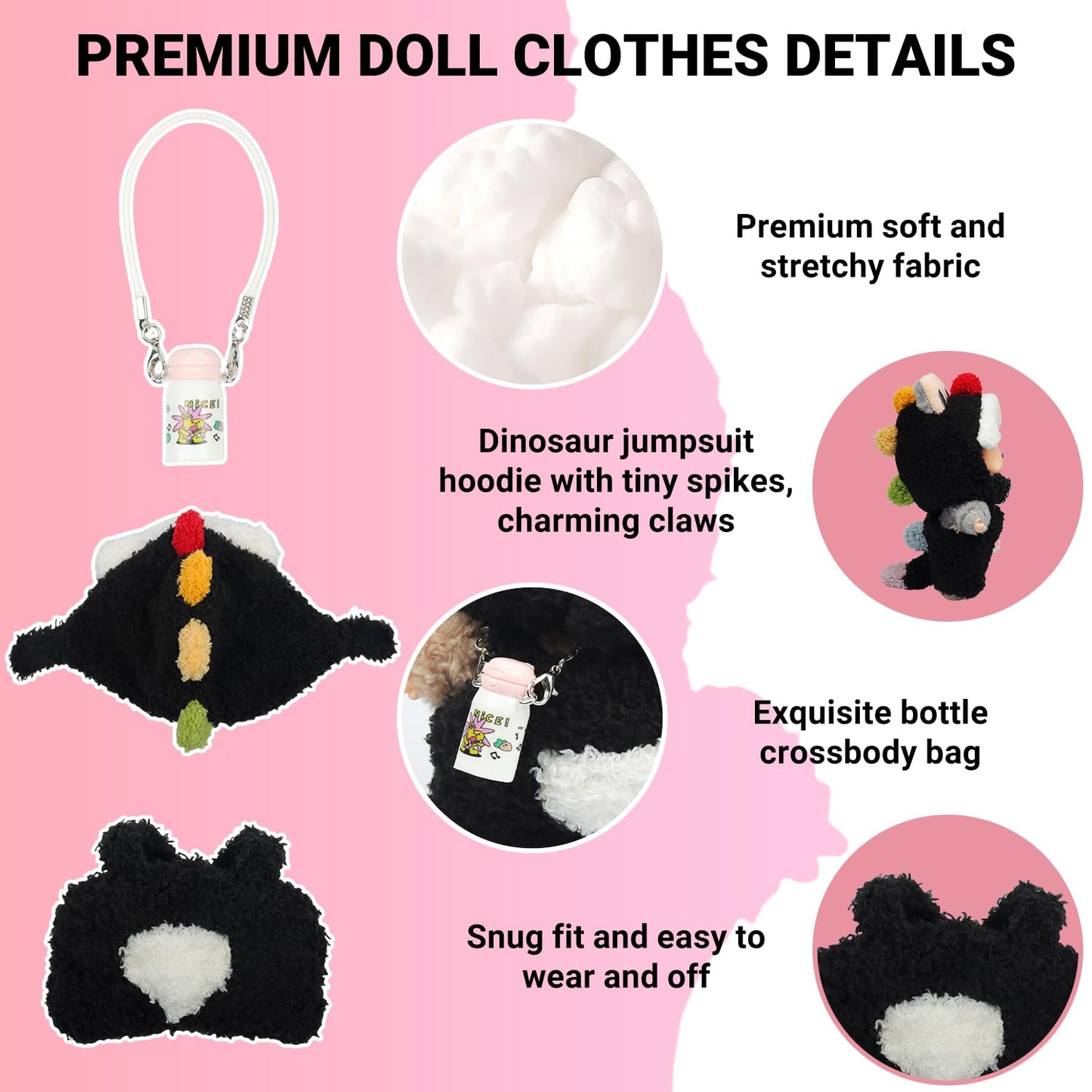 4 Piece Doll Clothes Set for 15cm-17cm Dolls - Outfit with Overalls Hat & Bag