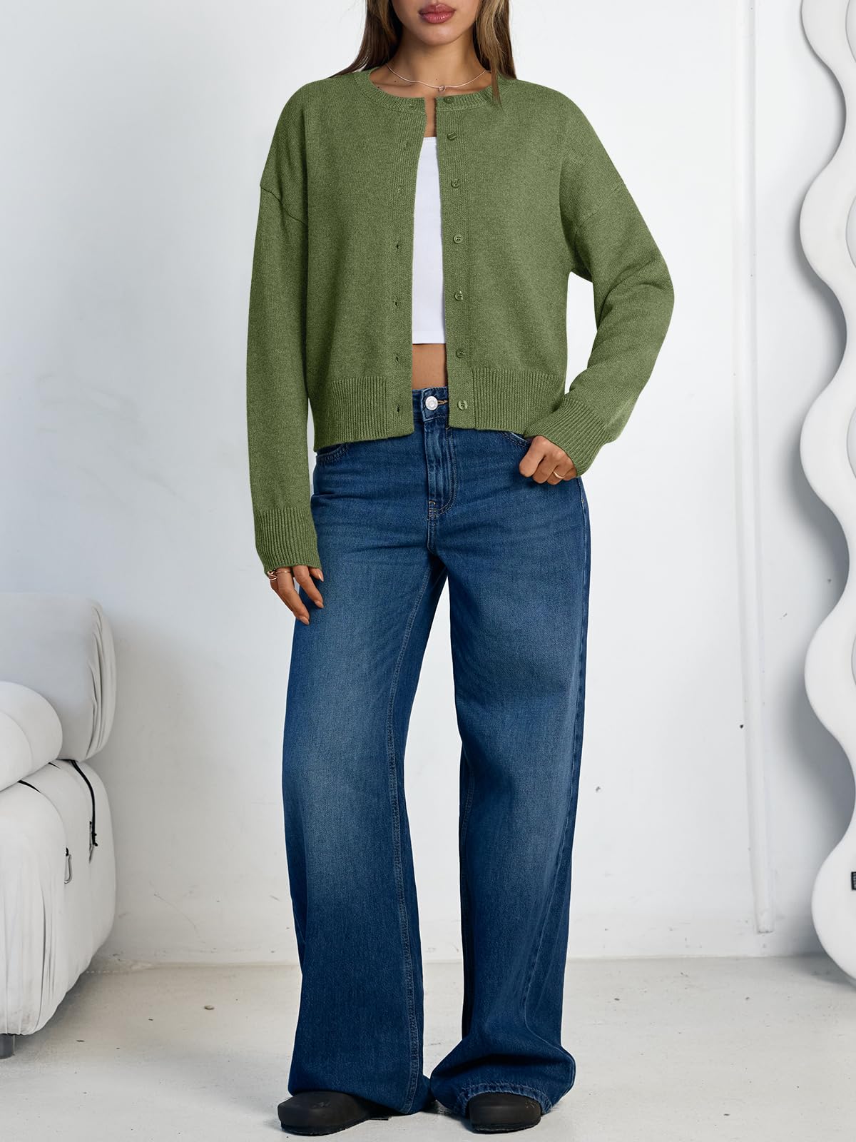 Women's Cropped Cardigan Sweaters - Lightweight Fall Button Up Knit