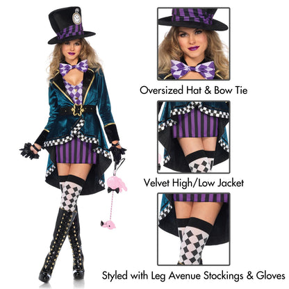 Mad Hatter Costume - 5 Piece Delightful Women's Halloween Outfit