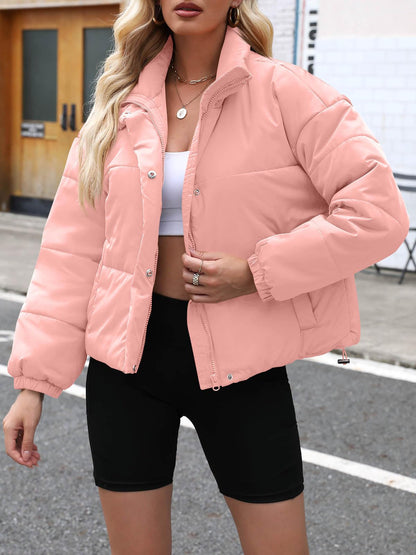 Imily Bela Womens Cropped Puffer Jackets Long Sleeve Stand Collar Coats Quilted Zipper Outerwear