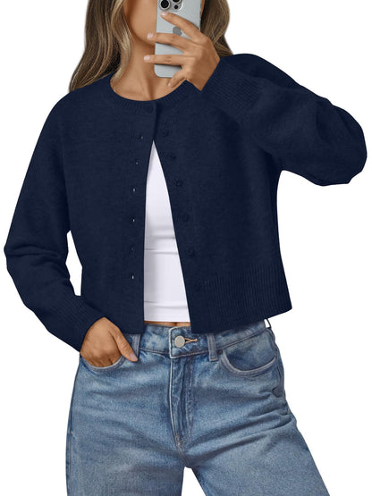 Women's Cropped Cardigan Sweaters - Lightweight Fall Button Up Knit