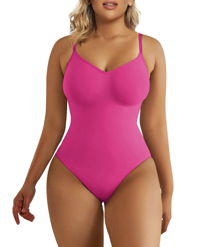 Women's Shapewear Bodysuit Tummy Control Seamless Body Shaper Rose Red (Thong)