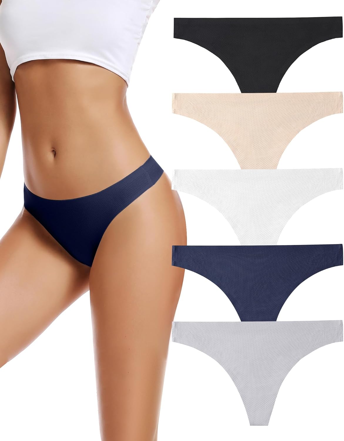 Women's Seamless Thong Underwear 5-Pack No Show Breathable Panties