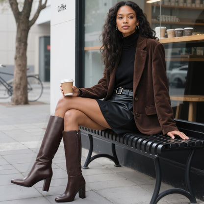 Modatope Knee High Boots for Women Chunky Heel Rounded Toe Womens Tall Boots