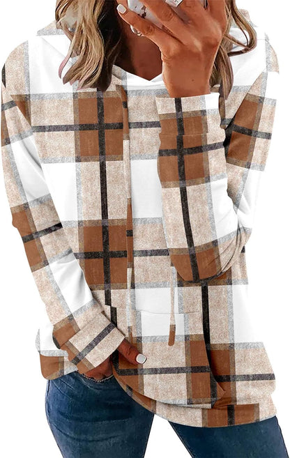 Pullover Hoodie - Tie Dye & Floral Print Hooded Sweatshirt with Pockets XX-Large L-grid Brown