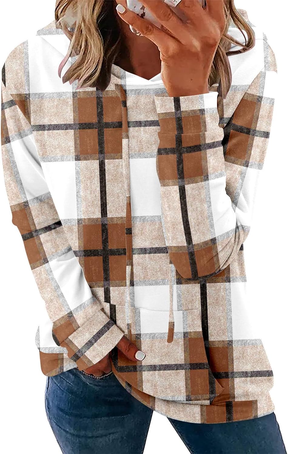 Pullover Hoodie - Tie Dye & Floral Print Hooded Sweatshirt with Pockets XX-Large L-grid Brown