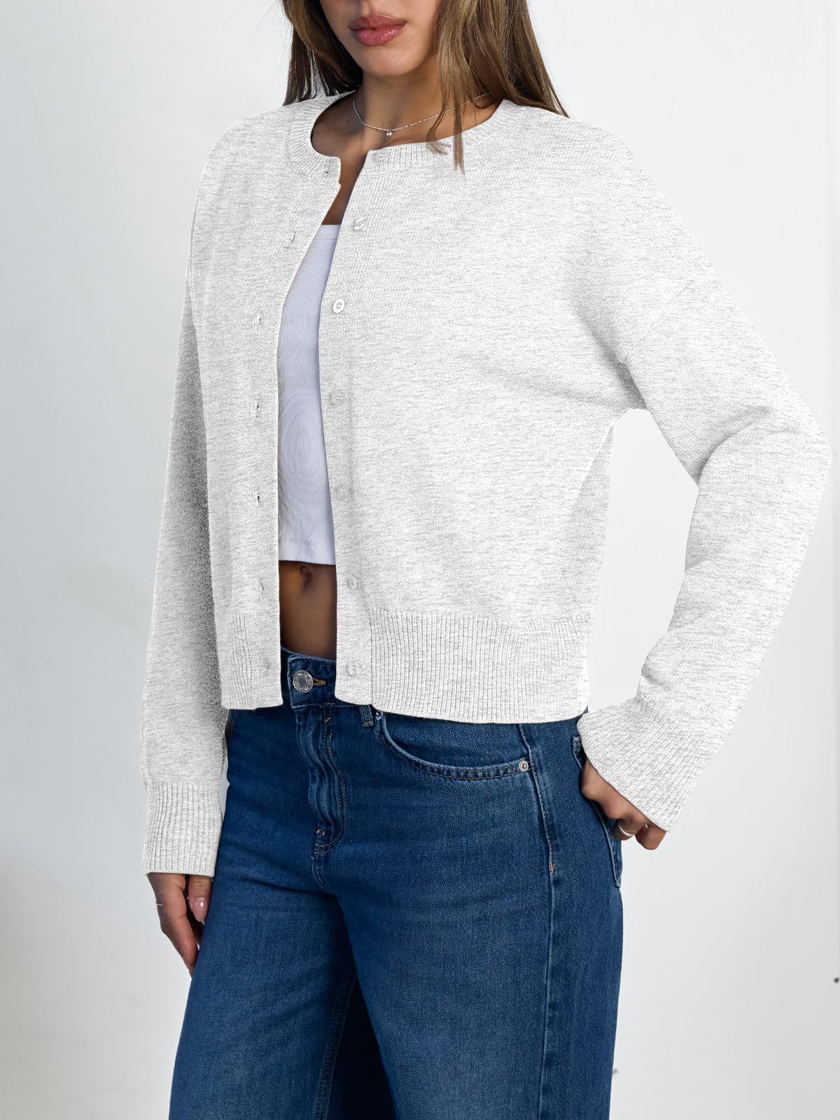 Women's Cropped Cardigan Sweaters - Lightweight Fall Button Up Knit