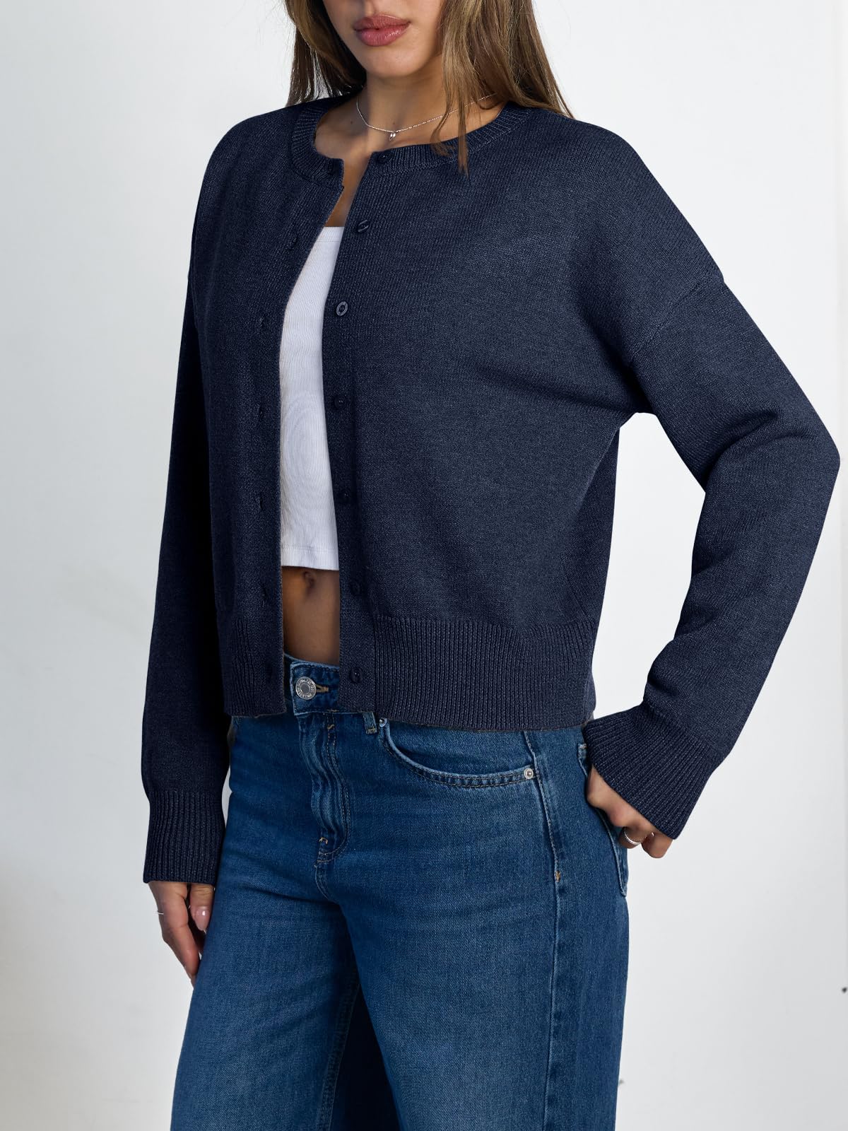 Women's Cropped Cardigan Sweaters - Lightweight Fall Button Up Knit