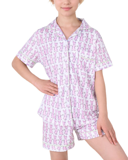 Roller Rabbit Pajamas Kids - Girls Summer 2 Piece Set - Button Down Top and Shorts