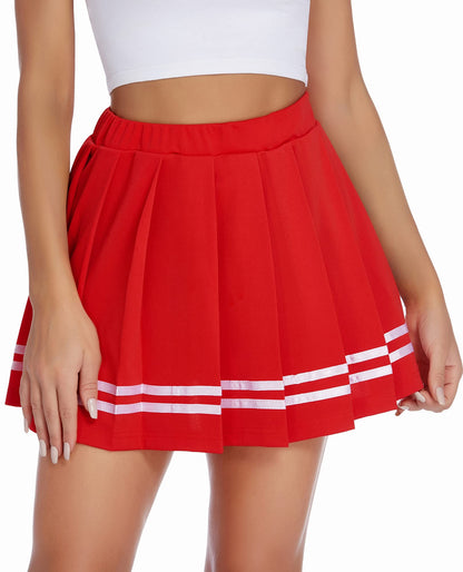Women's Pleated Mini Skirt - High Waisted School Uniform Cheer Skirt with Elastic Waistband