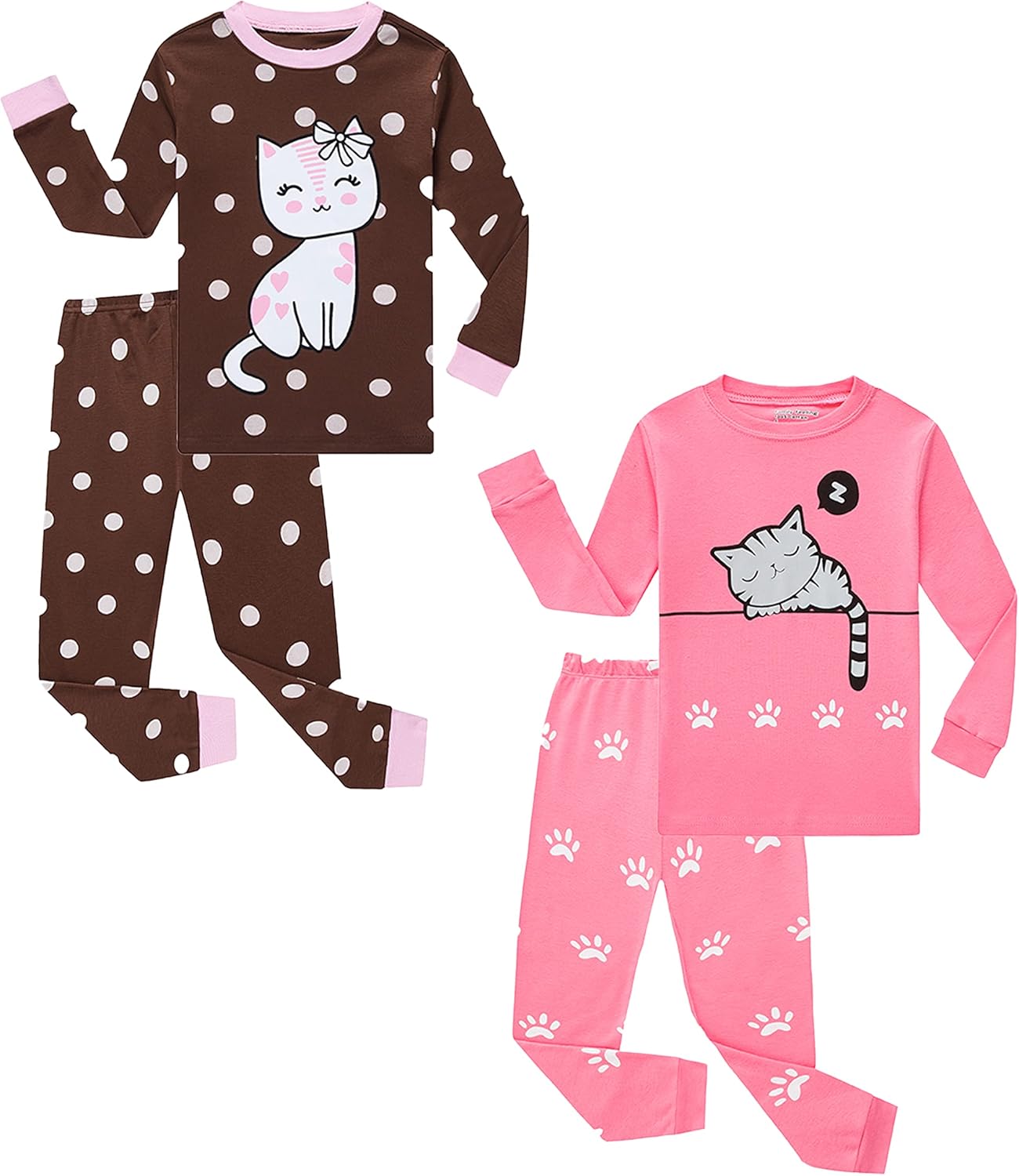 Kids Cotton Pajamas 2 Piece Set - Soft Sleepwear for Boys and Girls 4-piece-cat-brown-pink