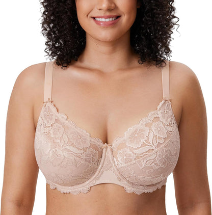 Plus Size Full Coverage Bra - Lace Underwire Unlined Bra Up to J Cup