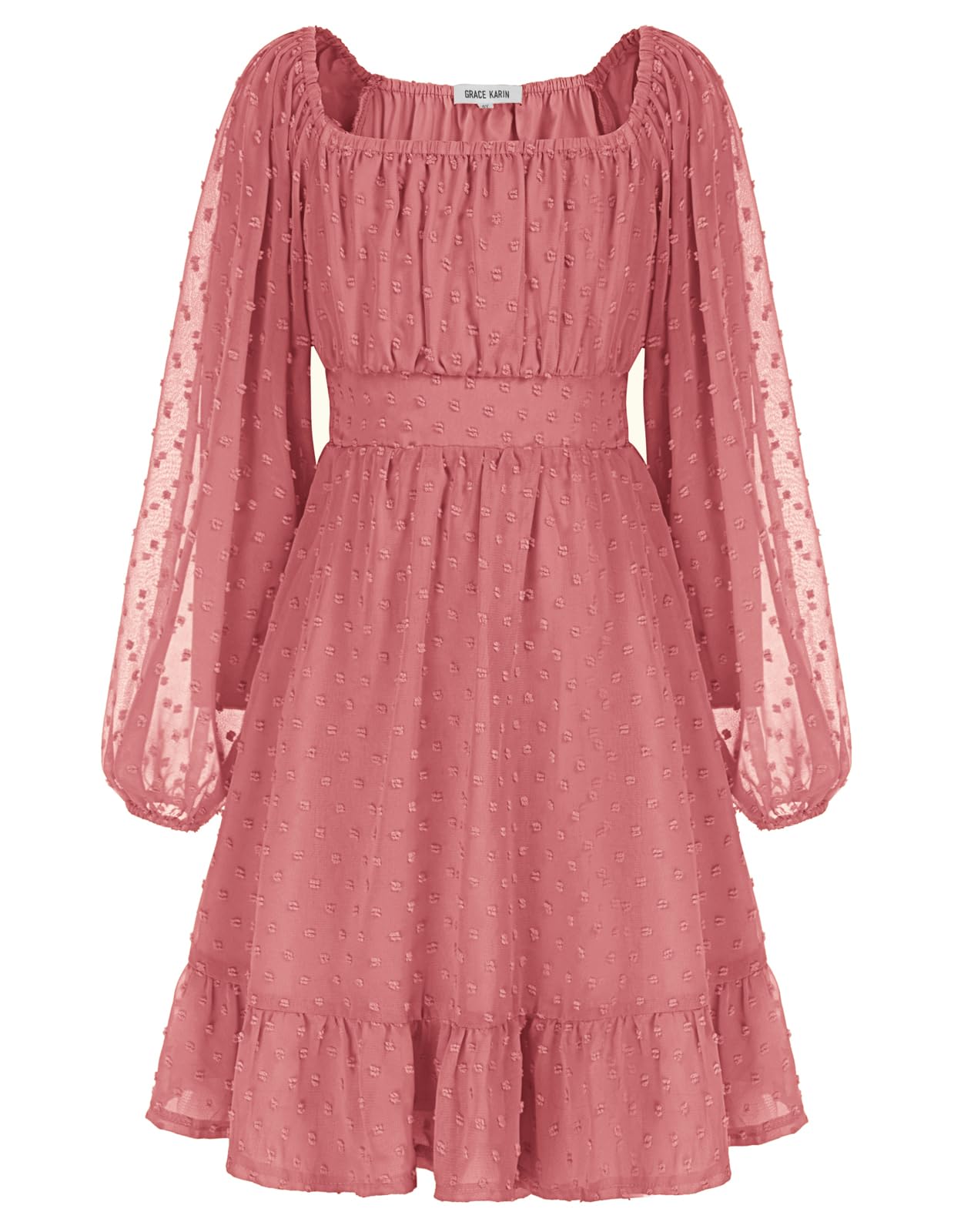 GRACE KARIN Girls Ruffle Tiered Dress Long Sleeve Swiss Dot Flowy A-Line Dress 6-14Y