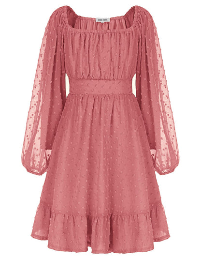 GRACE KARIN Girls Ruffle Tiered Dress Long Sleeve Swiss Dot Flowy A-Line Dress 6-14Y