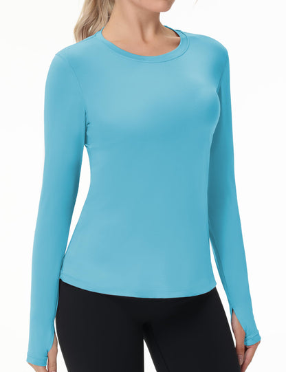 Women's UPF 50+ Sun Protection Long Sleeve Shirt - Athletic Rash Guard with Thumb Holes