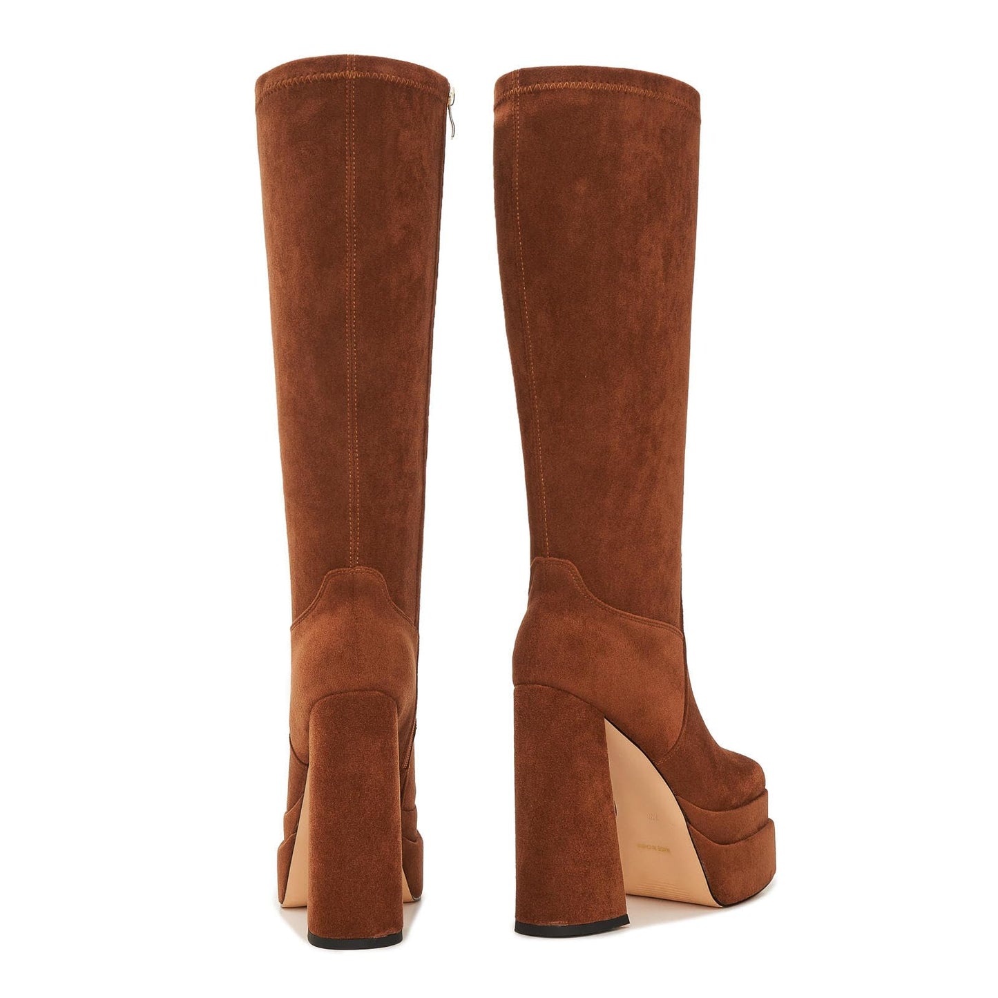 ZXHYZLZ Women's Wide Calf Knee High Suede Platform Boots – Chunky High Heel Stretch Pull-On Tall Boots for Plus Size Legs Size 10