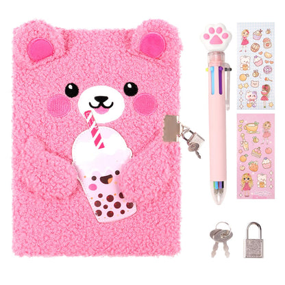 Girls Heart Diary with Lock and Keys - Cute Plush Secret Journal Notebook Gift Ages 6-8 Bear