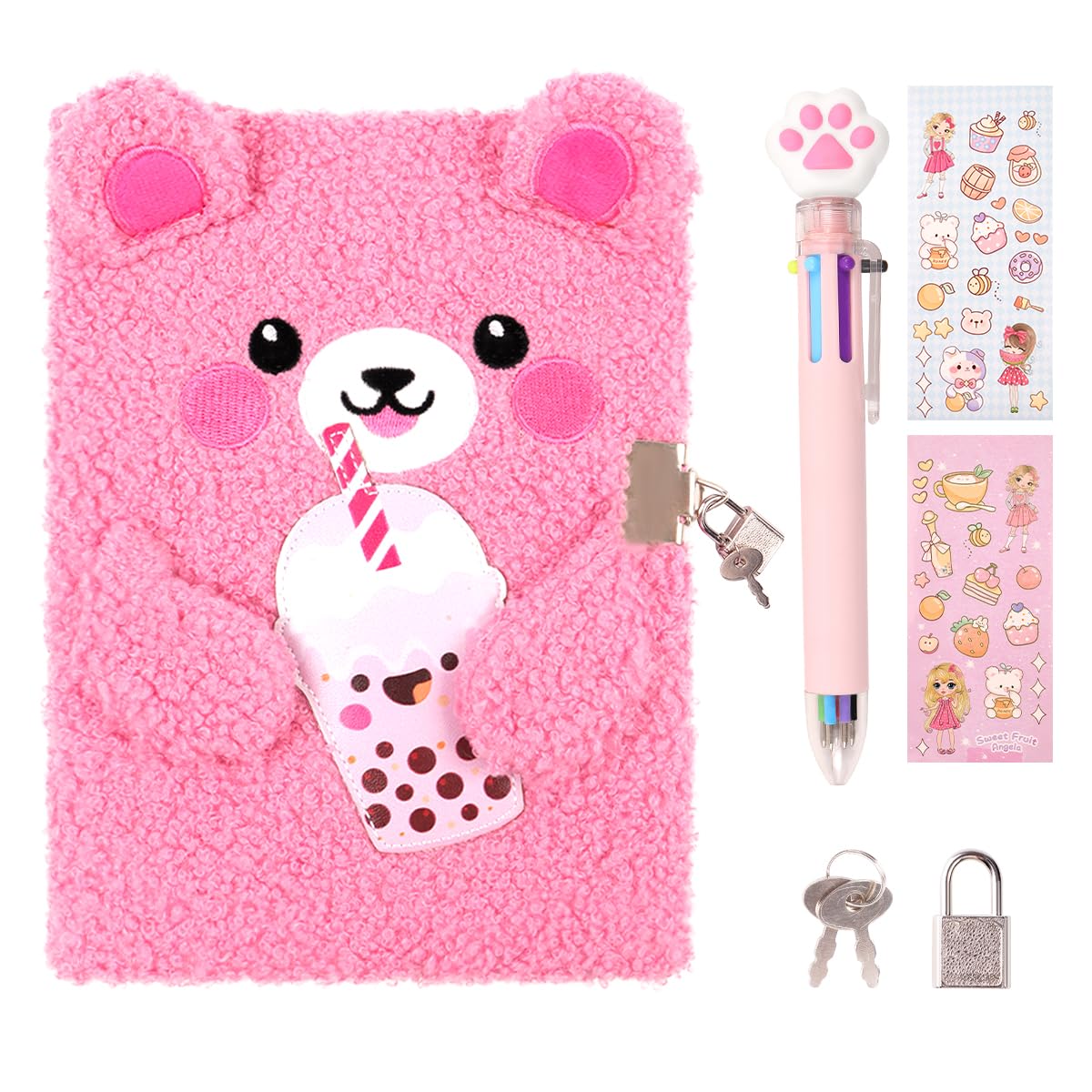 Girls Heart Diary with Lock and Keys - Cute Plush Secret Journal Notebook Gift Ages 6-8 Bear