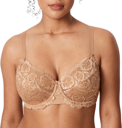 Plus Size Full Coverage Bra - Lace Underwire Unlined Bra Up to J Cup