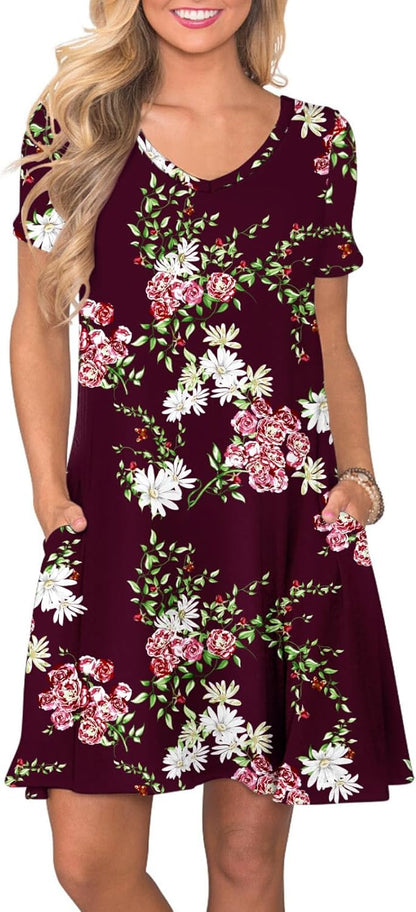 Women's Casual T-Shirt Dress Short Sleeve Summer Swing Dress with Pockets